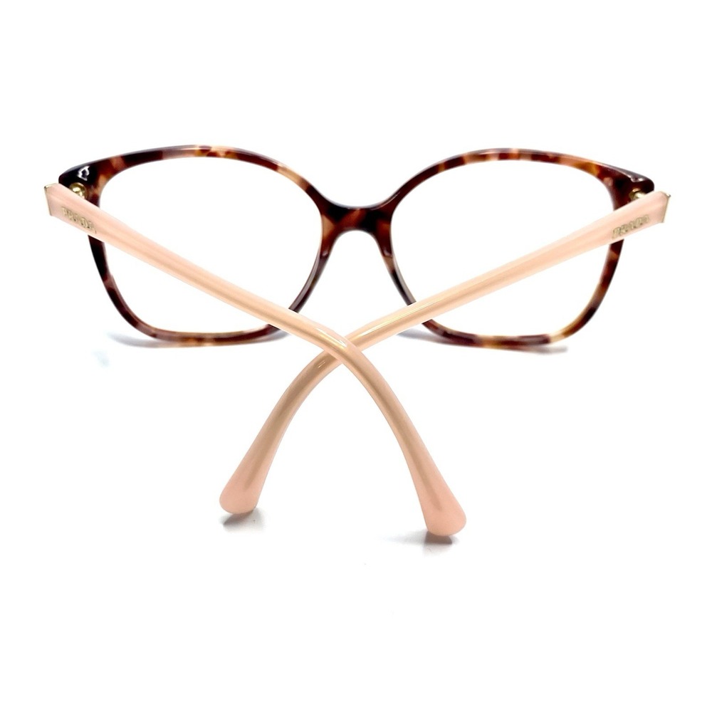 Prada Brown Pink Tortoise Gold Cat Eye Square Glasses Italy SPR 01O 55 17 140 - Picture 6 of 8
